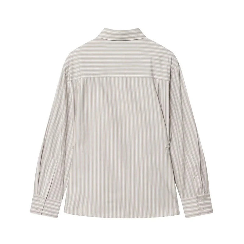 Damen Oversize-Hemdbluse mit feinem Streifenmuster und Westernpasse Nord Taschen
