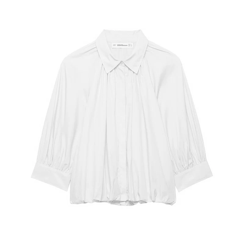 Damen Oversize-Hemdbluse mit Faltenlegung, Ballonärmeln und gerafftem Saum Nord Taschen