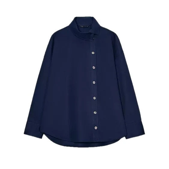 Damen Oversize-Hemdbluse mit asymmetrischem Stehkragen und verlängerter Rückenpartie Nord Taschen