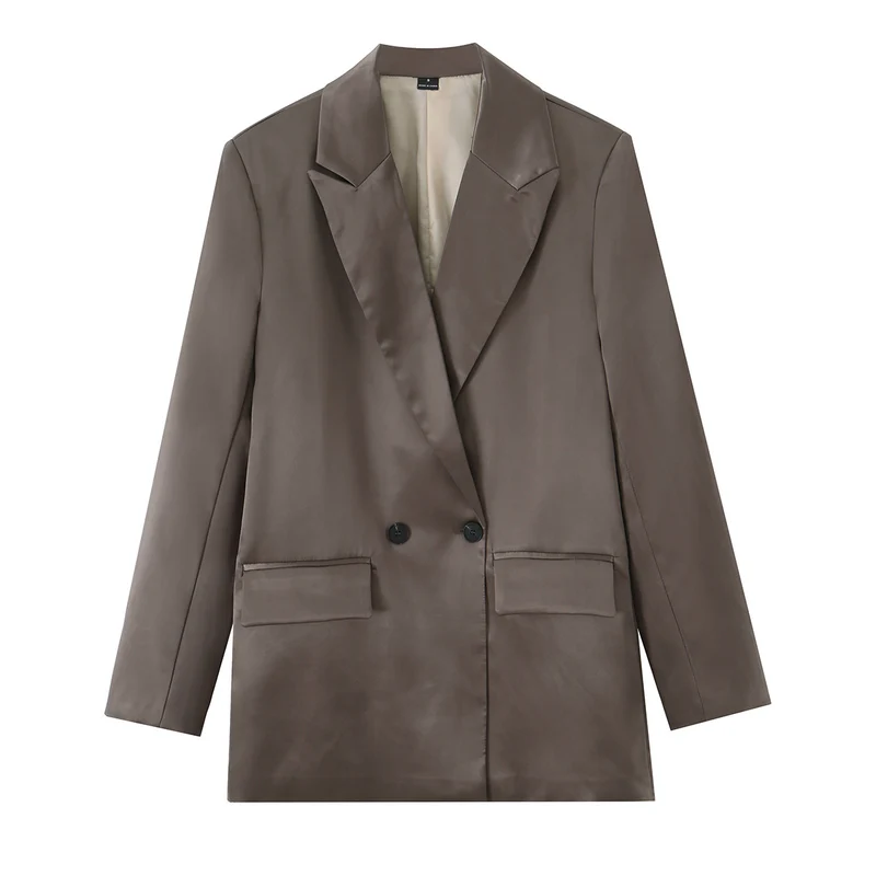 Damen Oversize Doppelreiher-Blazer aus satinierter Faux-Lederoptik Nord Taschen