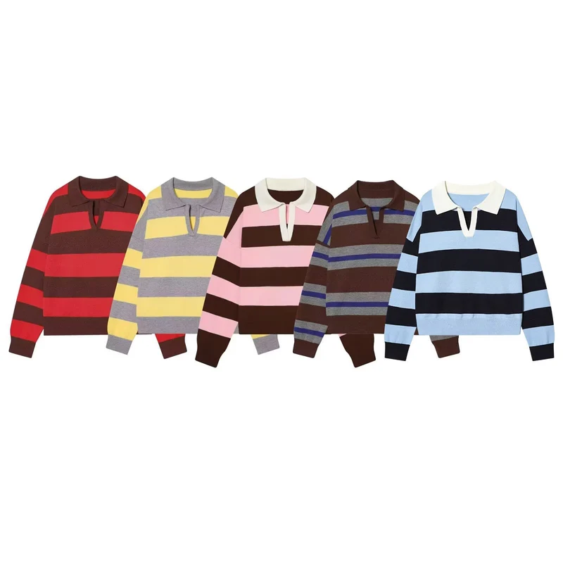 Damen Oversize Cropped Rugby-Pullover mit Polokragen und V‑Ausschnitt Nord Taschen