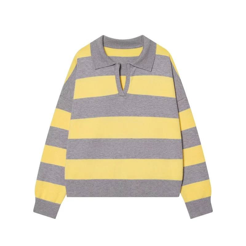 Damen Oversize Cropped Rugby-Pullover mit Polokragen und V‑Ausschnitt Nord Taschen