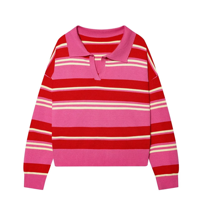Damen Oversize Cropped Rugby-Pullover mit Polokragen und V‑Ausschnitt Nord Taschen