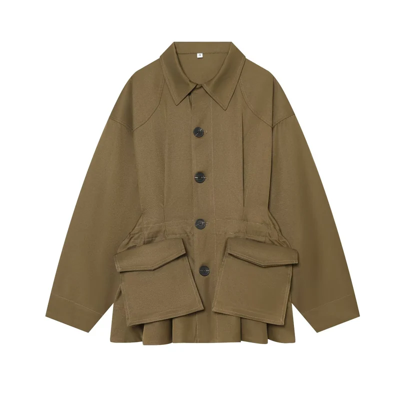 Damen Oversize-Boxy-Übergangsjacke mit großen Pattentaschen und Tunnelzug Nord Taschen