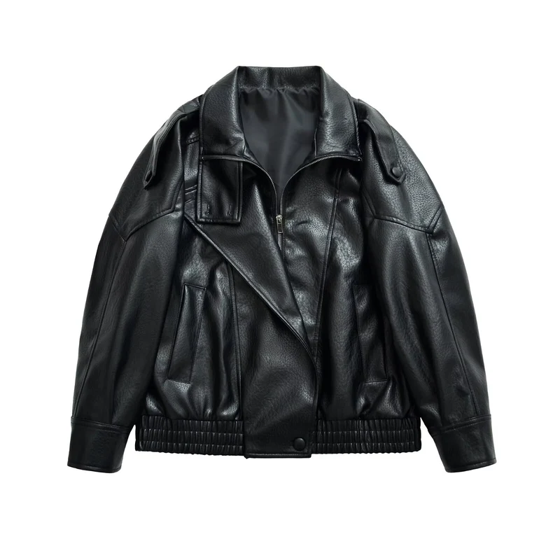 Damen Oversize-Bomberjacke im Biker-Mix mit Revers und elastischem Taillenbund Nord Taschen