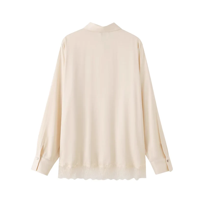 Damen Oversize-Bluse mit verdeckter Knopfleiste und Spitzenabschluss Nord Taschen