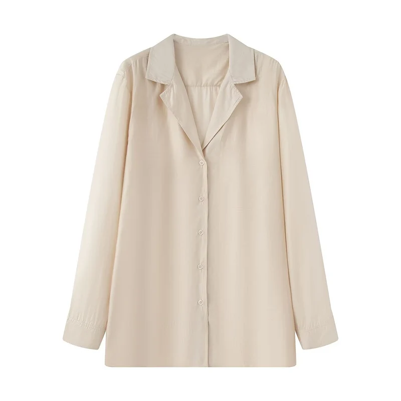 Damen Oversize-Bluse mit Reverskragen und durchgehender Knopfleiste Nord Taschen