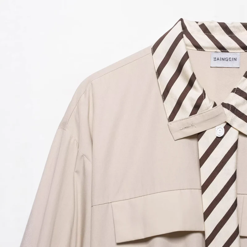 Damen Oversize Bluse mit Ballonärmeln und Halstuchkragen Nord Taschen