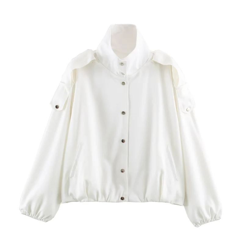 Damen Oversize-Blousonjacke mit Funnelkragen, verdeckten Druckknöpfen und Ärmelpatten Nord Taschen
