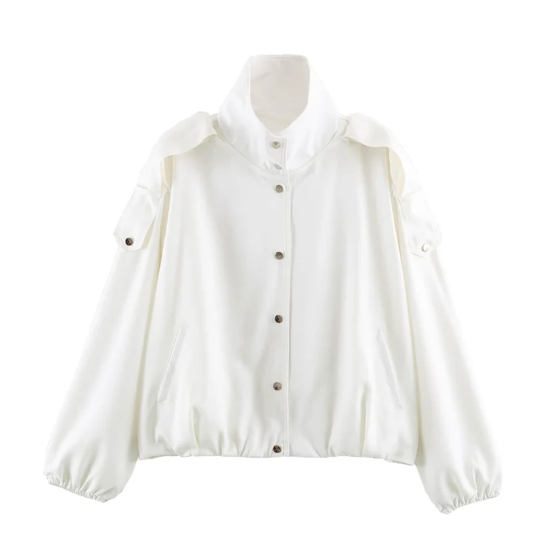 Damen Oversize-Blousonjacke mit Funnelkragen, verdeckten Druckknöpfen und Ärmelpatten Nord Taschen