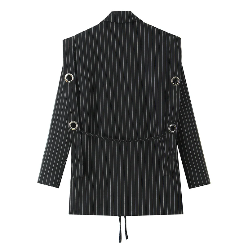 Damen Nadelstreifen-Blazer mit Zierösen und Tunnelzugtaillierung Nord Taschen