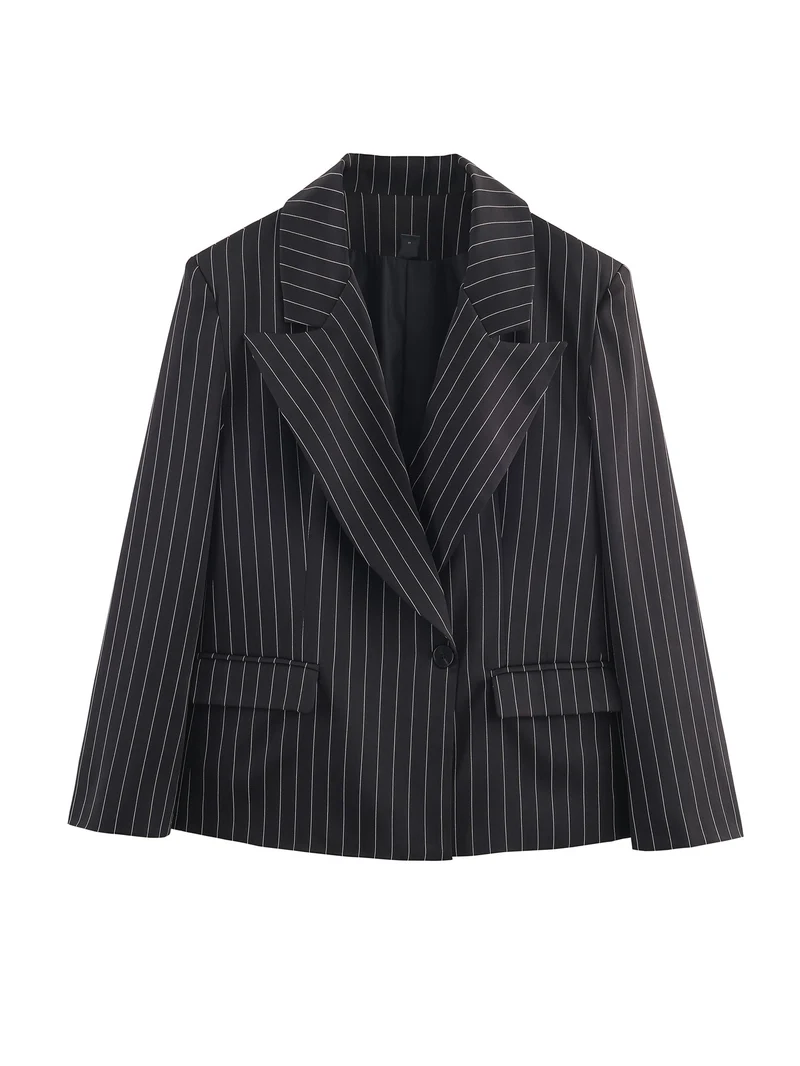 Damen Nadelstreifen-Blazer mit weitem Revers und Pattentaschen Nord Taschen