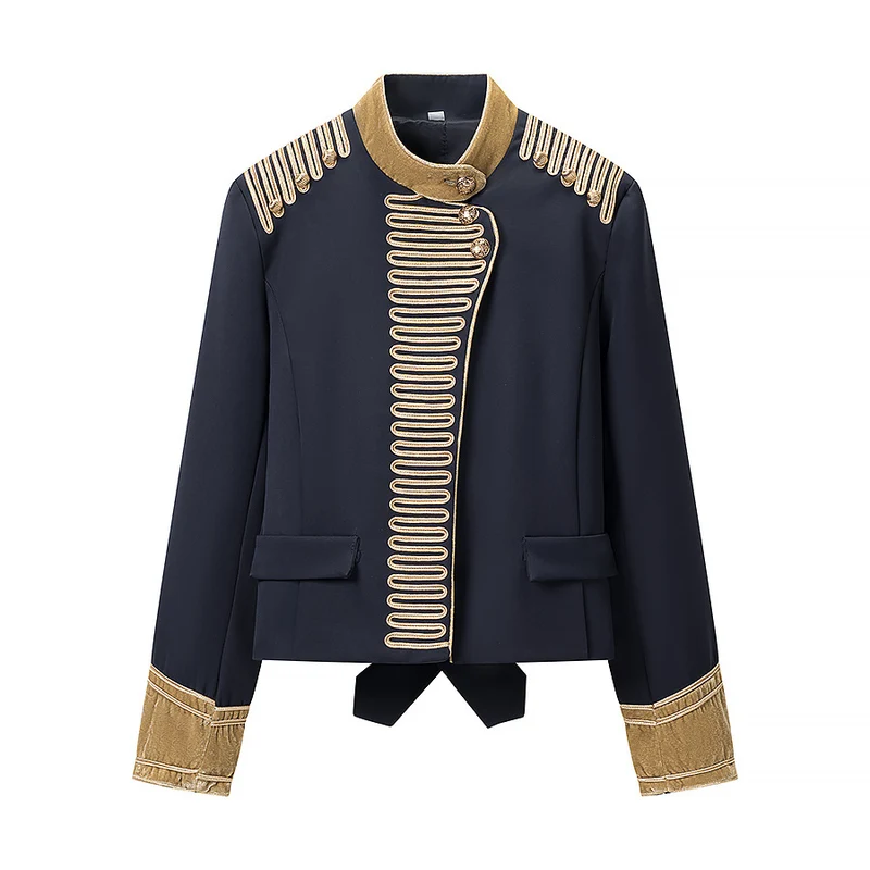 Damen Militärisch inspirierte kurze Gala-Jacke mit Goldverzierung Nord Taschen
