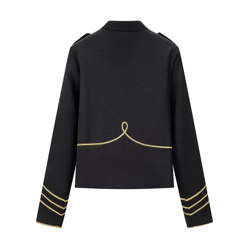 Damen Militärinspirierte Kurzjacke mit Stehkragen und goldenen Zierstreifen Nord Taschen