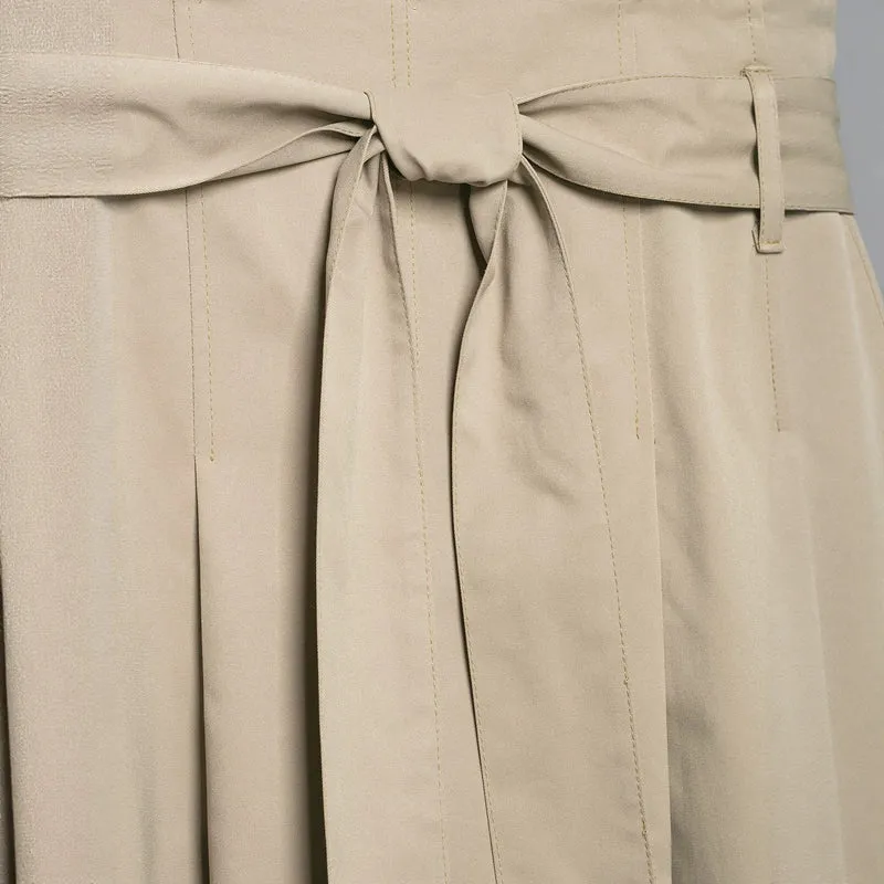 Damen Midirock mit hoher Taille, weitem Godet-Schnitt und Bindegürtel Nord Taschen