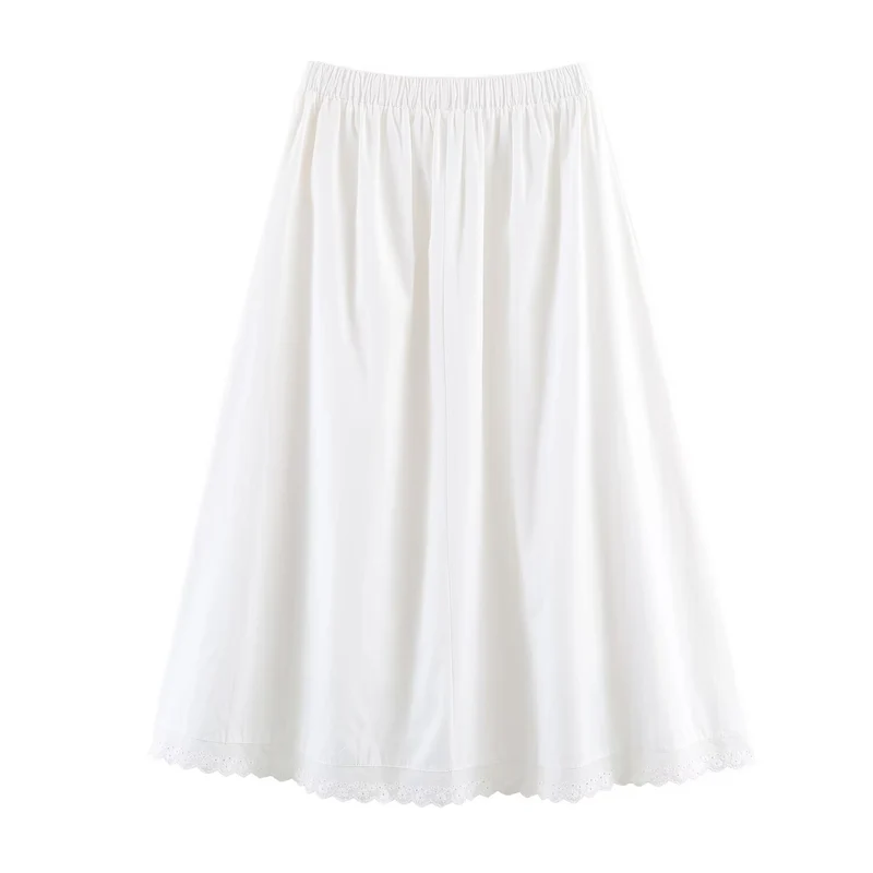Damen Midirock mit elastischem Bund, Plissee-Details und besticktem Spitzenbesatz Nord Taschen