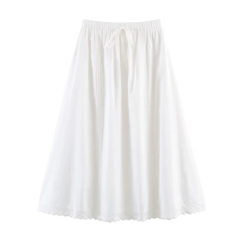 Damen Midirock mit elastischem Bund, Plissee-Details und besticktem Spitzenbesatz Nord Taschen