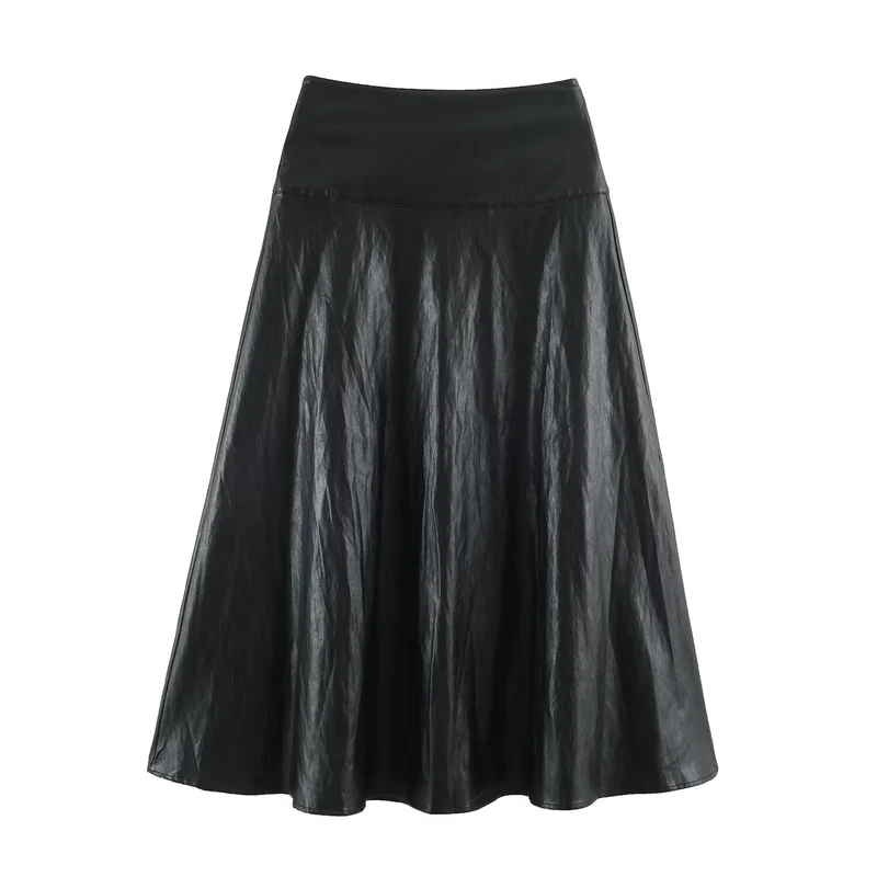 Damen Midirock aus Kunstleder mit hoher Taille und ausgestellter A‑Linie Nord Taschen
