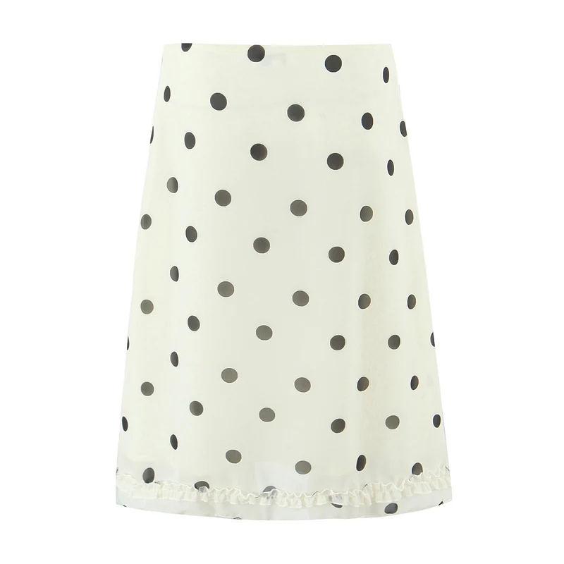 Damen Midirock aus fließendem Chiffon mit Polka‑Dot und Volantbesatz Nord Taschen