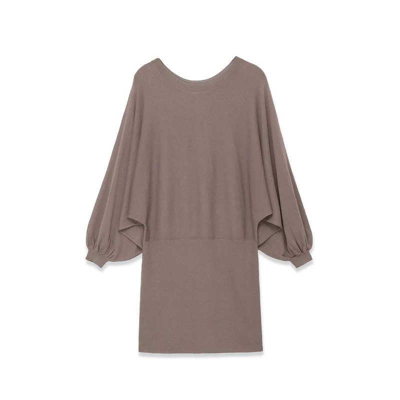 Damen Midikleid mit weitem Poncho-Oberteil und Ballonärmeln Nord Taschen