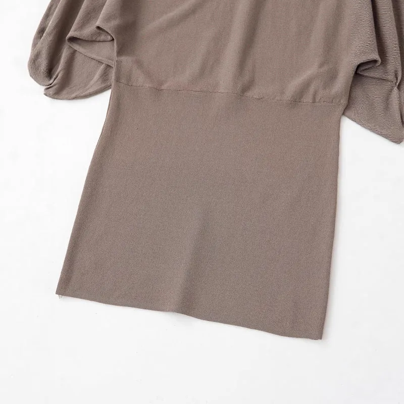 Damen Midikleid mit weitem Poncho-Oberteil und Ballonärmeln Nord Taschen