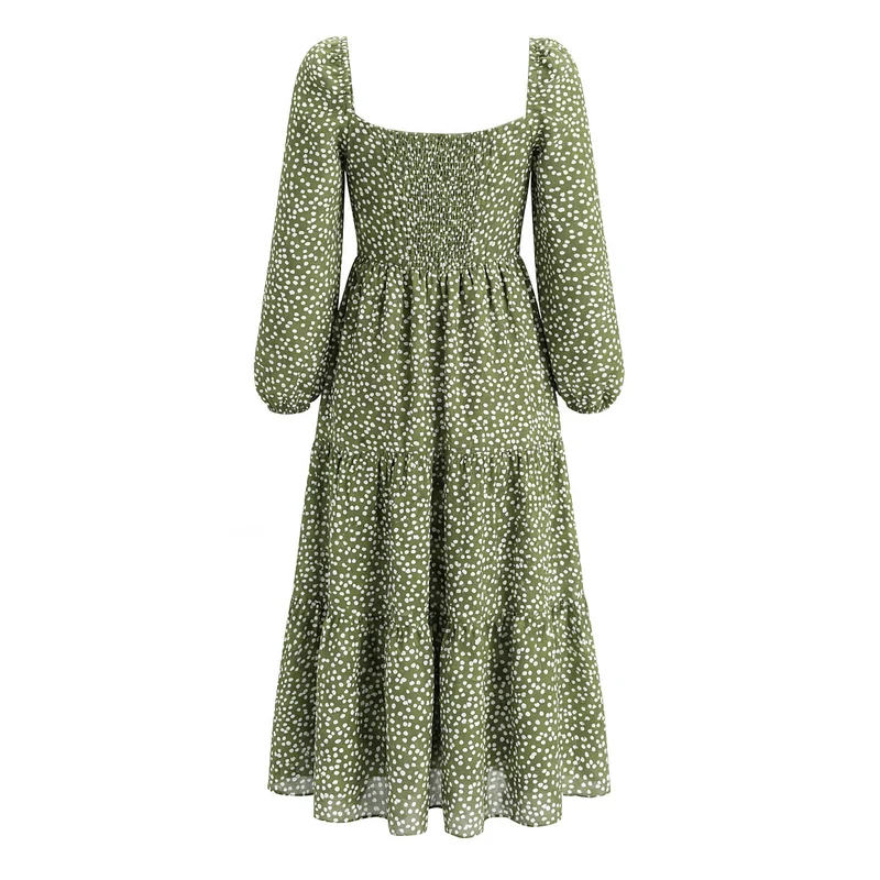 Damen Midikleid mit quadratischem Ausschnitt, gerafftem Rückenteil und Stufenrock Nord Taschen