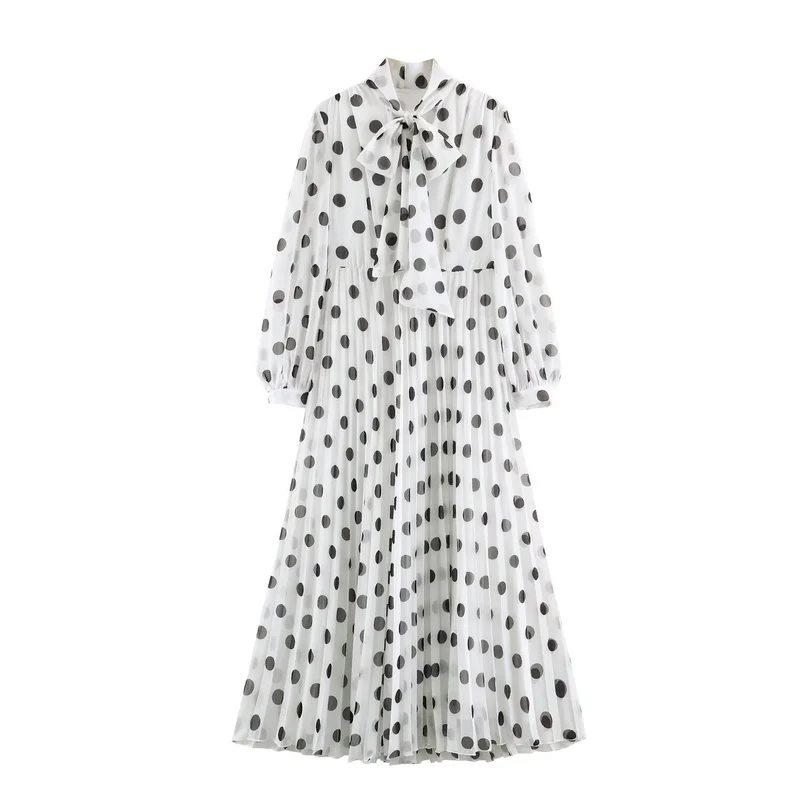 Damen Midikleid mit Plissee-Rock, Schleifenkragen und Volumenärmeln Nord Taschen