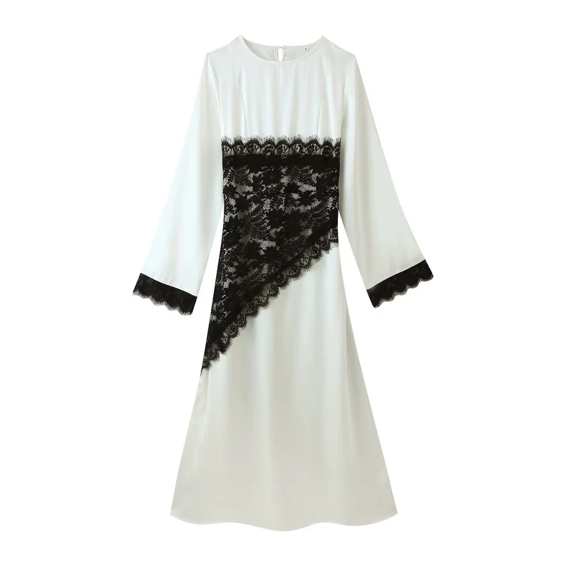 Damen Midikleid mit asymmetrischem Spitzenbesatz und Glockenärmeln Nord Taschen