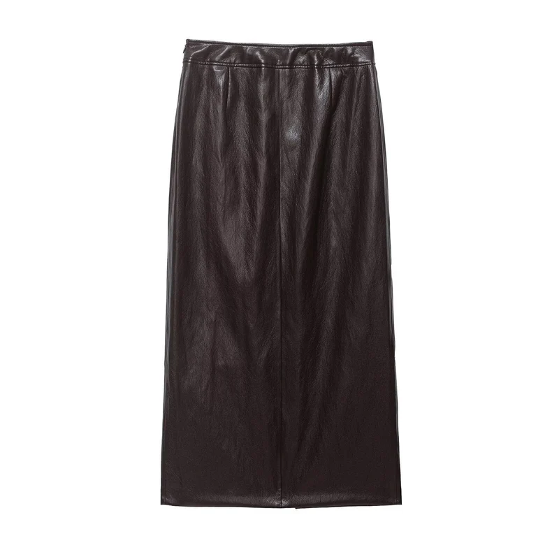 Damen Midi-Lederrock mit geradem Schnitt und seitlichem Reißverschluss Nord Taschen