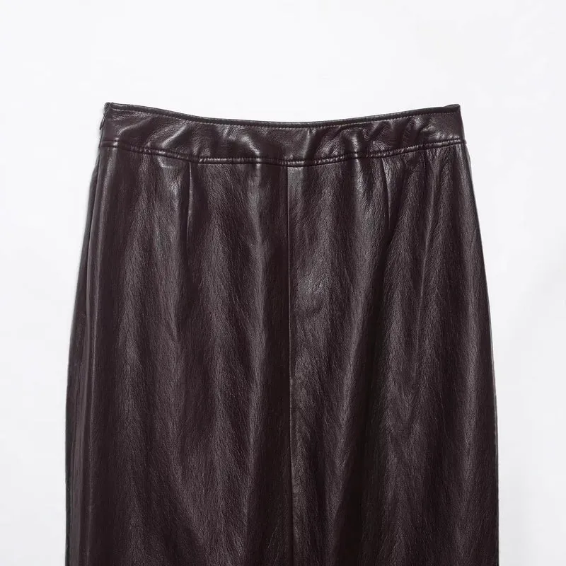 Damen Midi-Lederrock mit geradem Schnitt und seitlichem Reißverschluss Nord Taschen