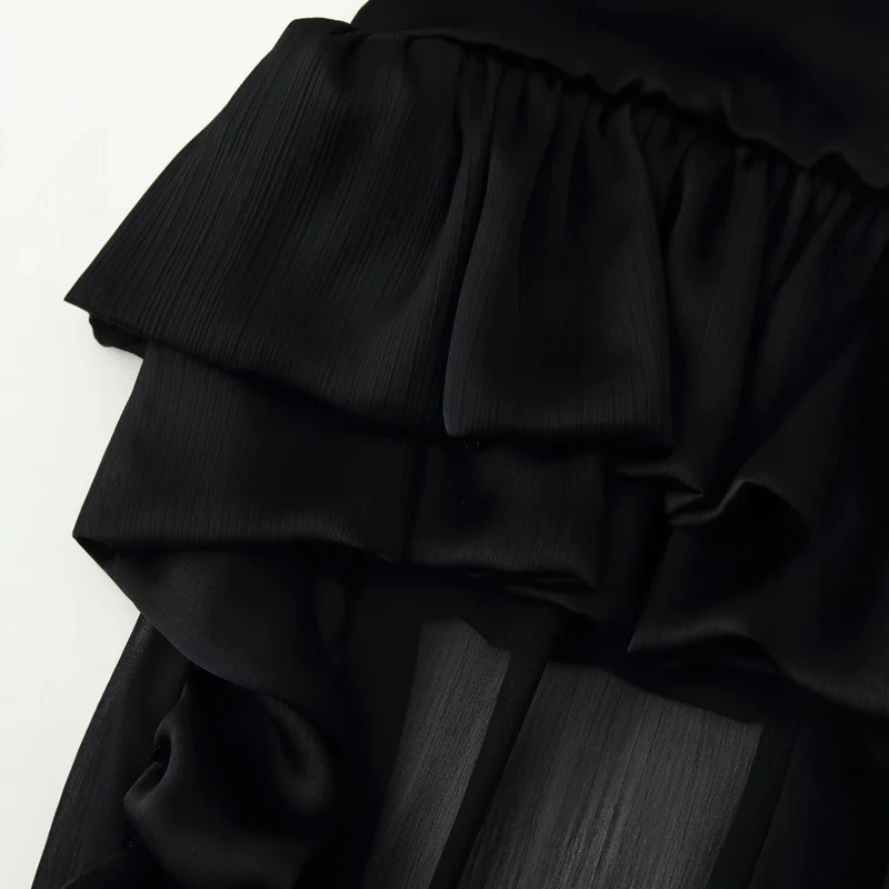 Damen Maxirock mit hohem Bund, mehrlagigem Volantbund und plissiertem Transparenteinsatz Nord Taschen