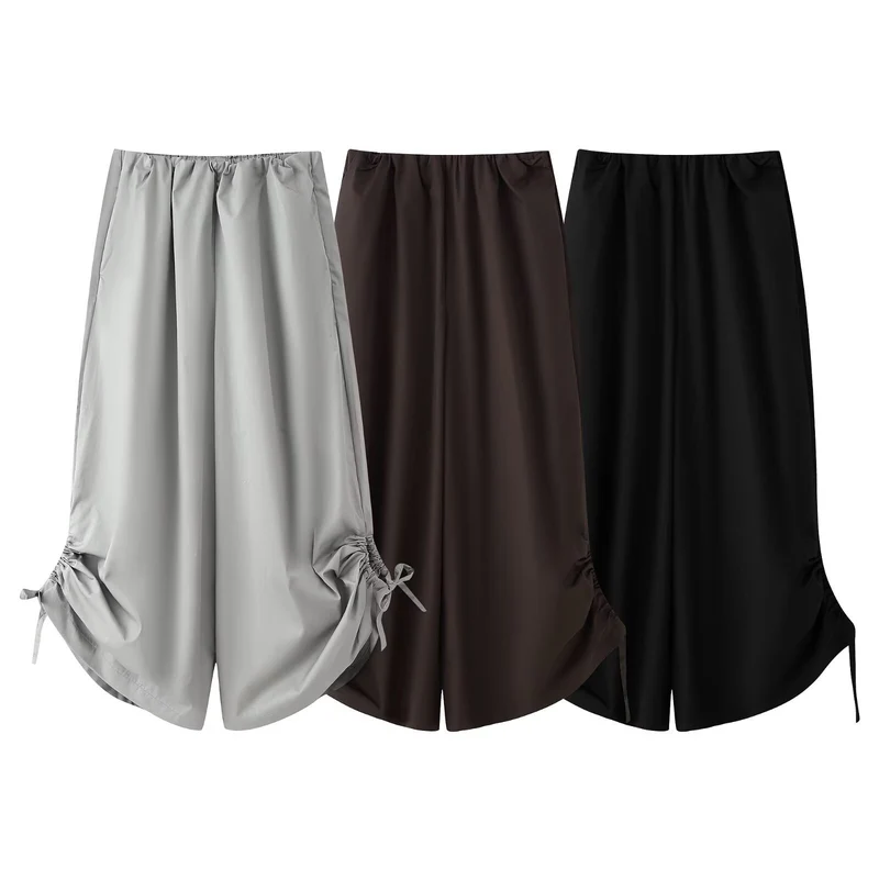 Damen Maxirock aus Satin mit seitlicher Raffung und Bindebändern Nord Taschen