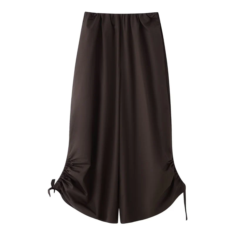 Damen Maxirock aus Satin mit seitlicher Raffung und Bindebändern Nord Taschen