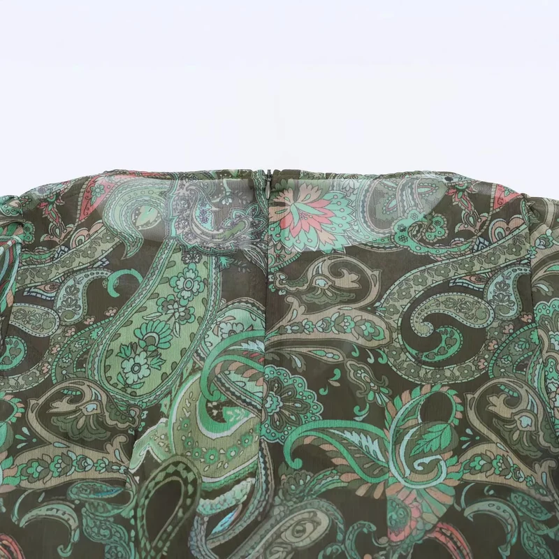 Damen Maxikleid mit Paisley-Print, transparentem Chiffon und Ballonärmeln Nord Taschen