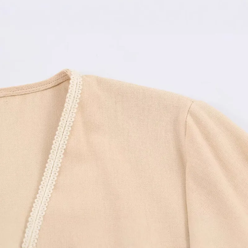 Damen Maxikleid-Kaftan mit Trompetenärmeln und Palmenstickerei Nord Taschen