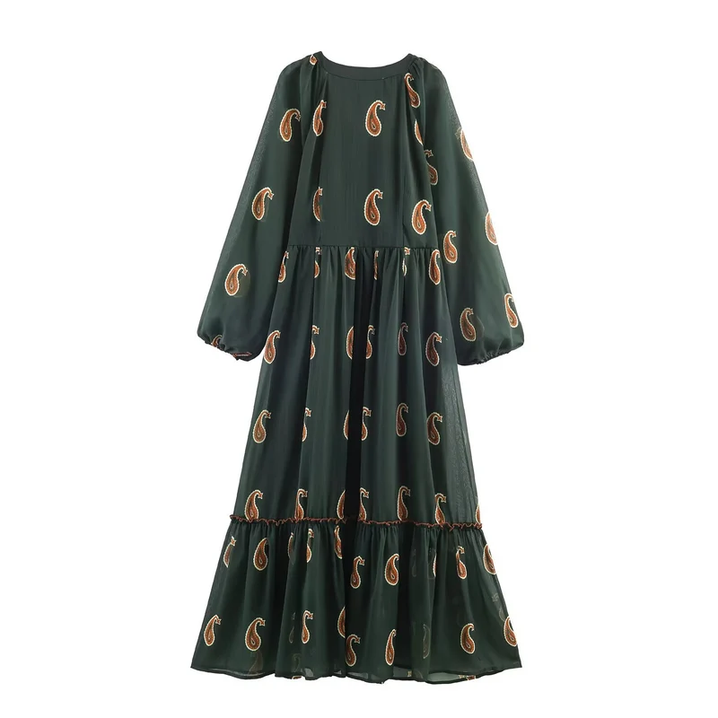 Damen Maxikleid im Boho‑Stil mit Paisley‑Print und V‑Ausschnitt Nord Taschen