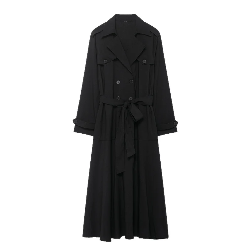 Damen Maxi-Trench mit taillierendem Bindegürtel und doppelter Knopfleiste Nord Taschen