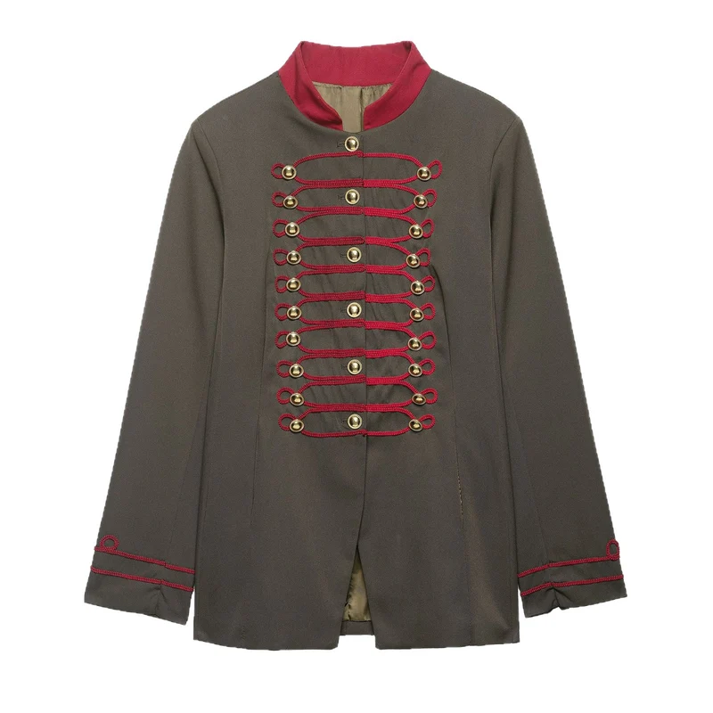 Damen Marschalljacke im Military-Stil mit Kordelbesatz und Stehkragen Nord Taschen