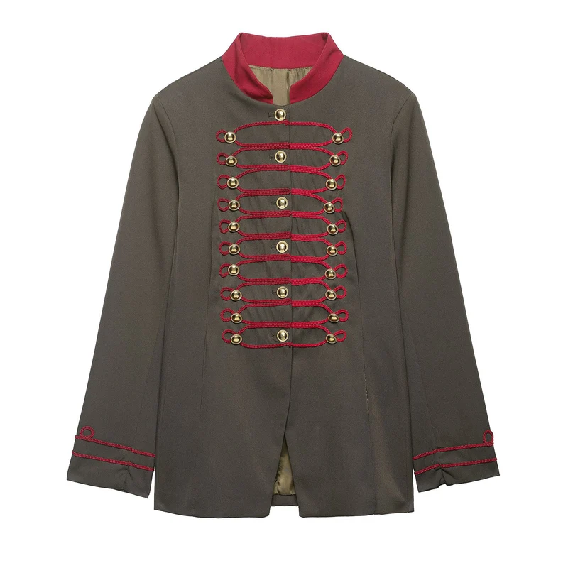 Damen Marschalljacke im Military-Stil mit Kordelbesatz und Stehkragen Nord Taschen