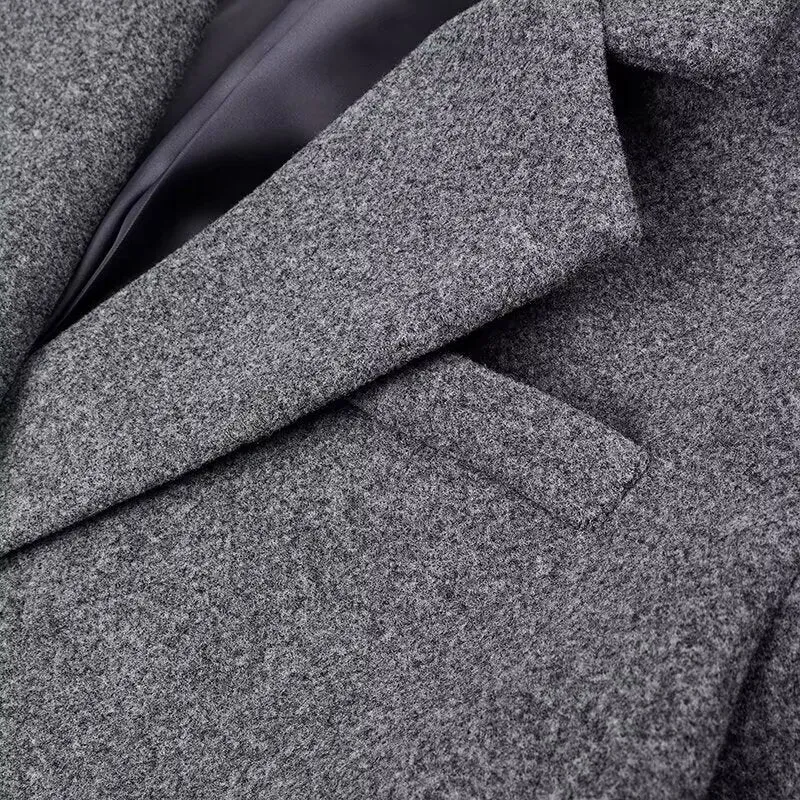 Damen Longline Wollmix-Mantel im minimalistischen Doppelreiher mit Reverskragen und Pattentaschen Nord Taschen