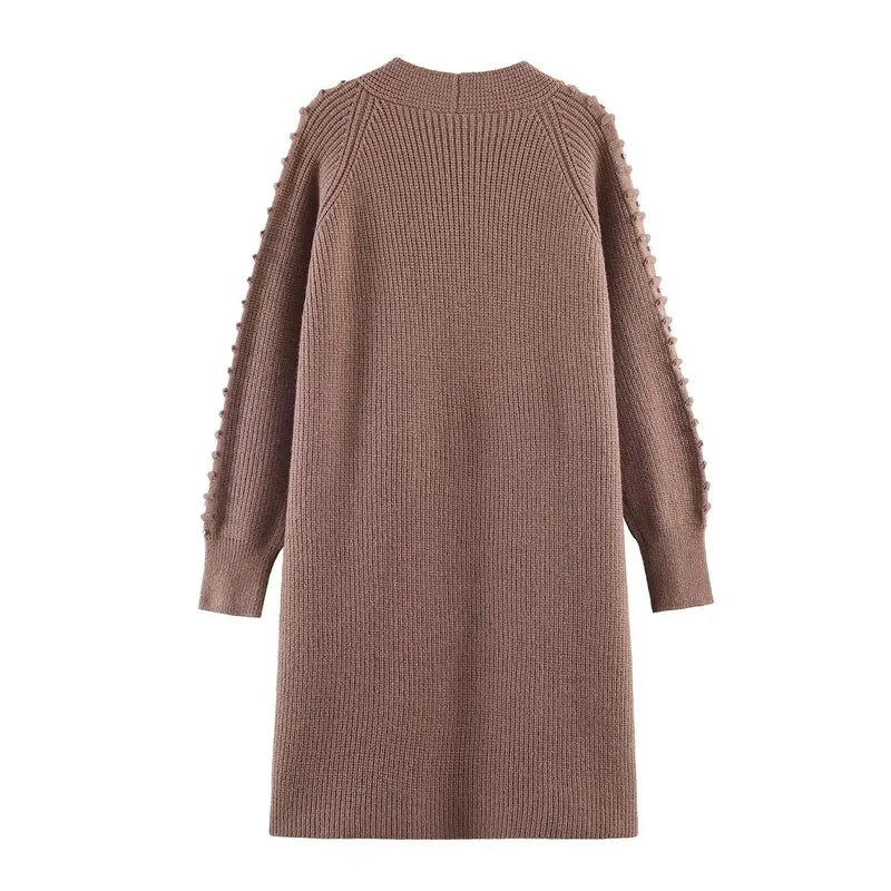 Damen Longline Strickcardigan mit Perlen- und Rüschendetail offene Front Nord Taschen