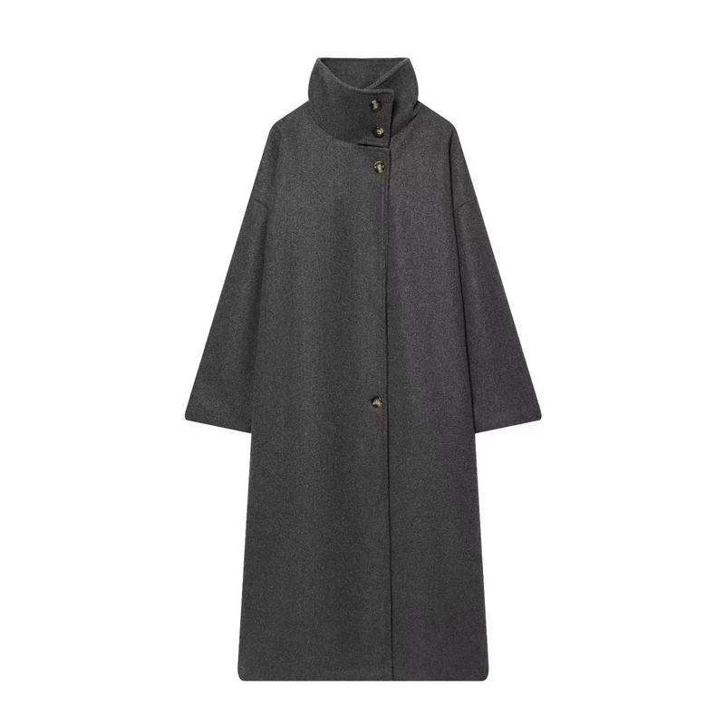 Damen Longline-Mantel mit Funnelkragen und minimalistischer Frontknopfleiste Nord Taschen