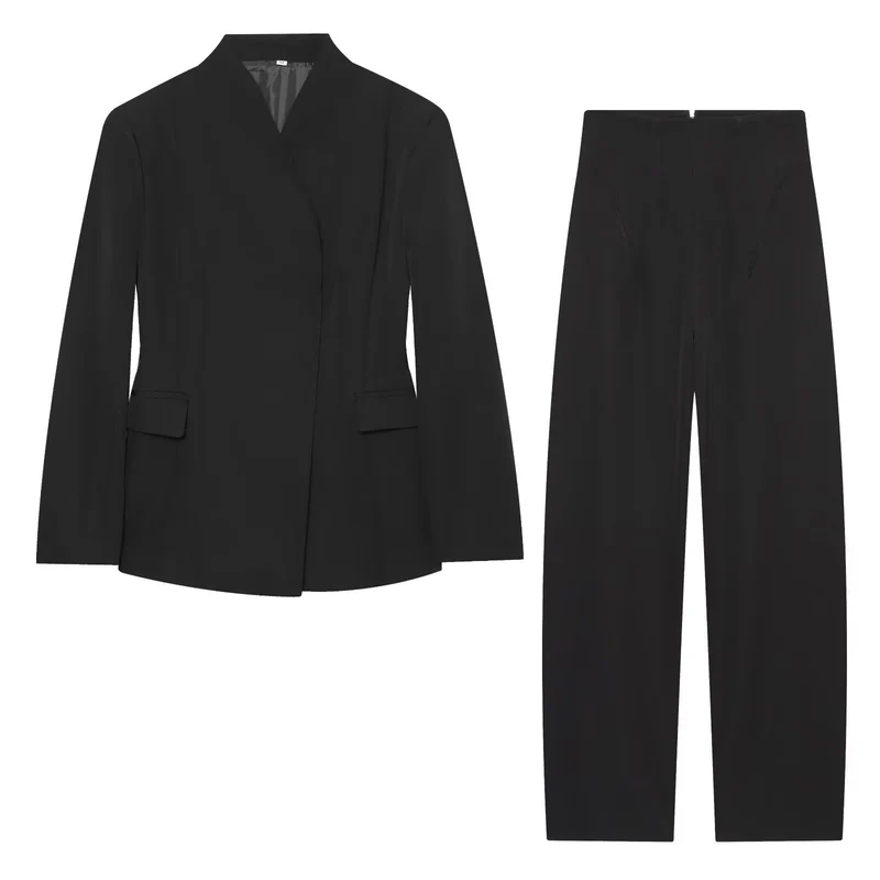 Damen Longline-Blazer mit schmalem Stehkragen und Pattentaschen Nord Taschen