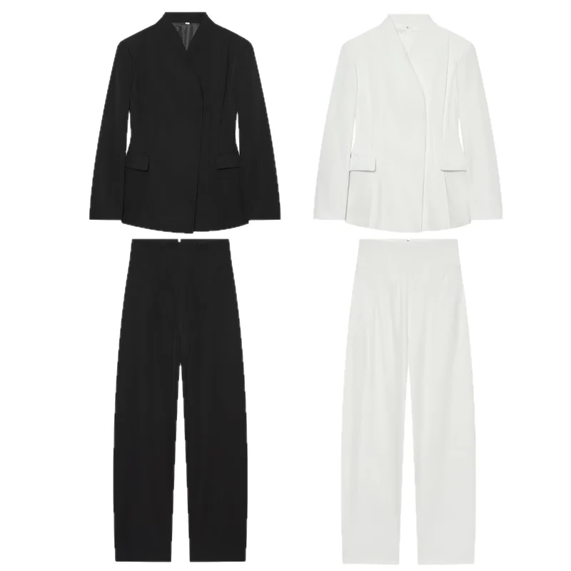 Damen Longline-Blazer mit schmalem Stehkragen und Pattentaschen Nord Taschen
