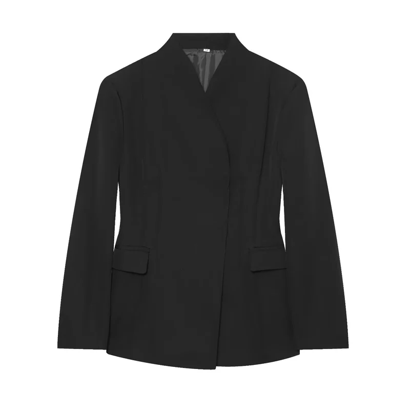 Damen Longline-Blazer mit schmalem Stehkragen und Pattentaschen Nord Taschen