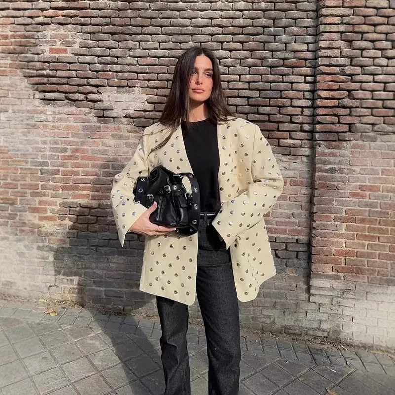 Damen Longline-Blazer mit Paillettenbesatz in Punktoptik Nord Taschen