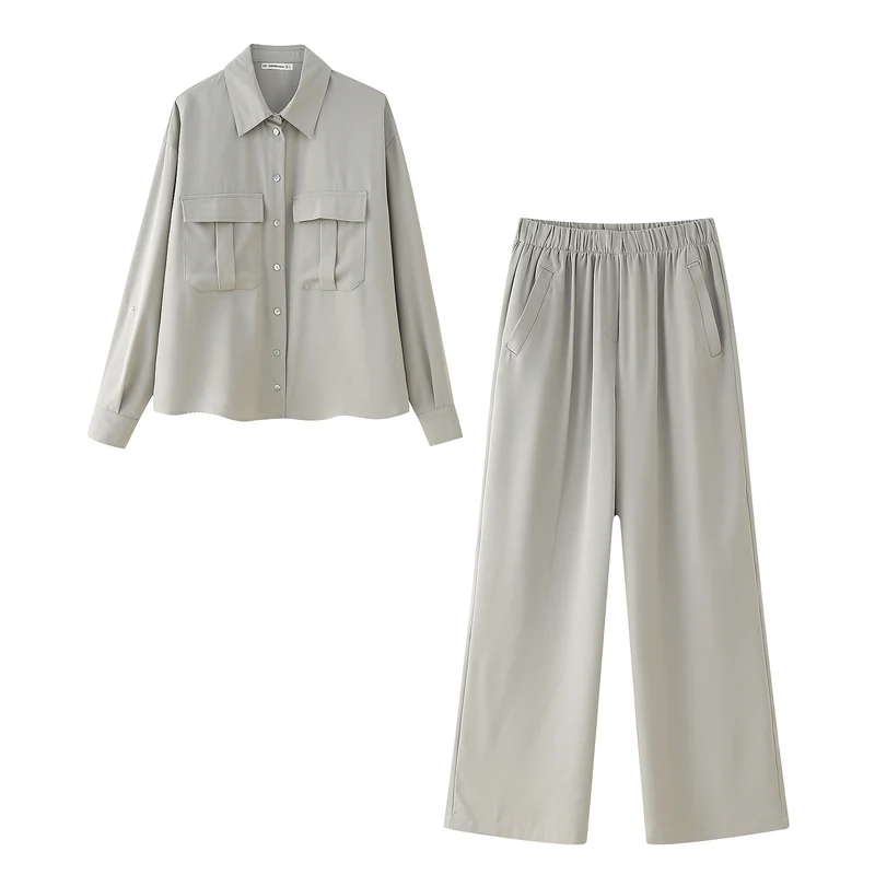 Damen Lockere Blusenjacke und weite Culotte im Set Nord Taschen