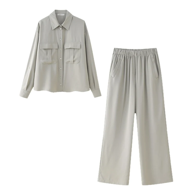 Damen Lockere Blusenjacke und weite Culotte im Set Nord Taschen