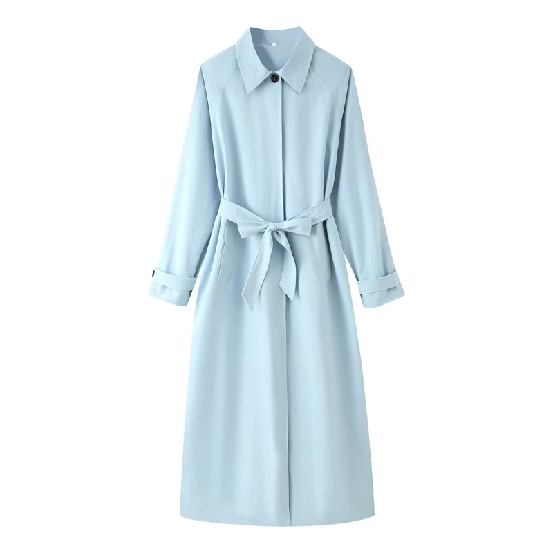Damen Leichter taillierter Trenchcoat mit verdeckter Knopfleiste und Bindegürtel Nord Taschen