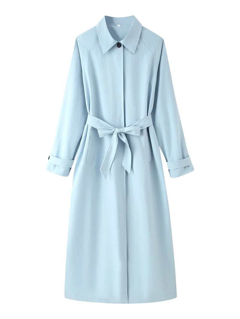 Damen Leichter taillierter Trenchcoat mit verdeckter Knopfleiste und Bindegürtel Nord Taschen